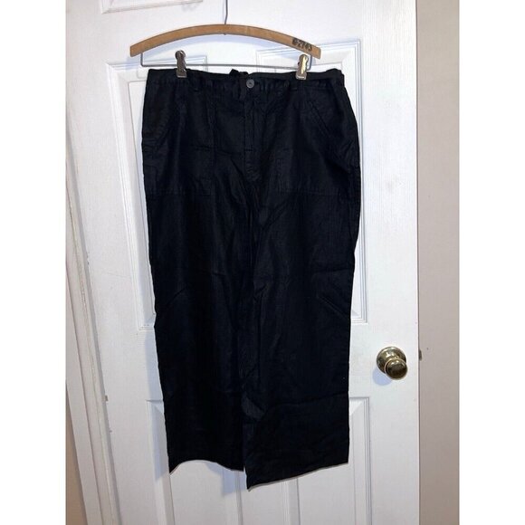 LINDEN HILL Womens Black Drawstring Pocket Crop Summer 100% Linen Pants Sz 16 - Picture 2 of 12